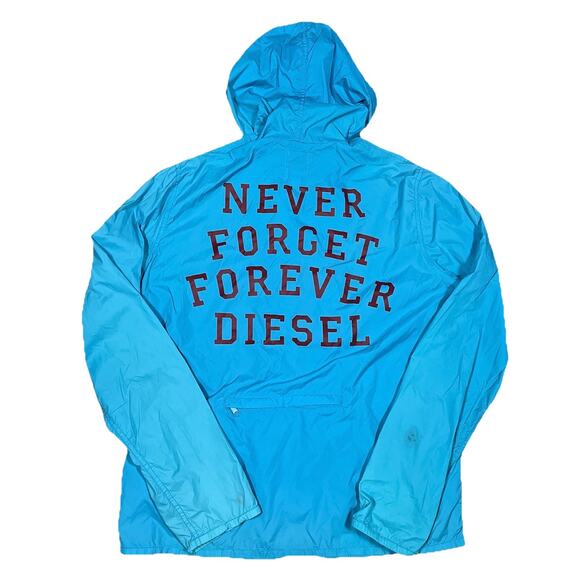 Diesel Lightweight Windbreaker Jacket Zip Medium Blue Never Forget See Note - Picture 1 of 10